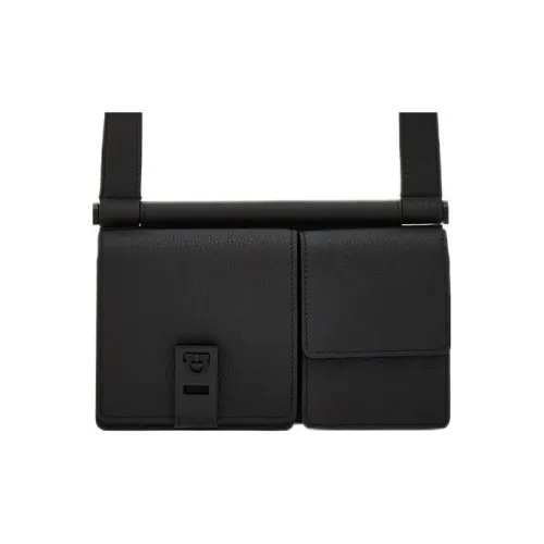 FERRAGAMO Матовый Hammered Текстура Коровья кожа Сумка через плечо Стандартная Мужская Черная