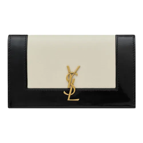 SAINT LAURENT Овчина с блестящей кожей держатель для карт стандартный женский белый черный