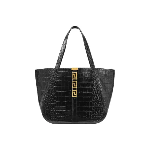 VERSACE Телячья кожа с овечьей кожей комбинированная сумка-тоут сумка для покупок сумка через плечо сумка большая женская черная