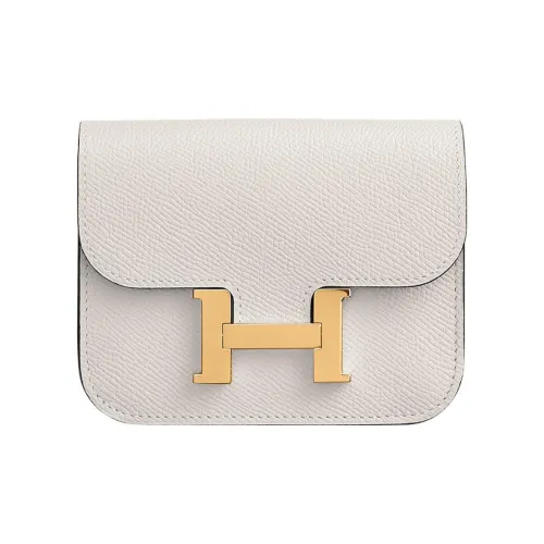 HERMES Constance Slim Эпсомская кожа Кошелек Держатель для карт Кошелек для монет Бананка Женская M4 Gris Pale Кремово-серый