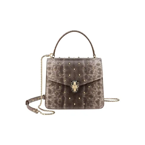 BVLGARI Serpenti Forever Кожа Сумка через плечо Сумка Маленькая Женская Коричневая