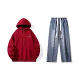 Комплект (Розовый Красный Свитшот + Темно-Синие Джинсы)