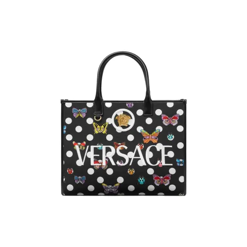 VERSACE Хлопок с коровьей кожей тоут-сумка сумка для покупок сумка большая женская черная