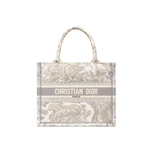 DIOR BookTote Вышивка Тоут Сумка Сумка для покупок Сумка Маленькая Женская Сливочно-Серый