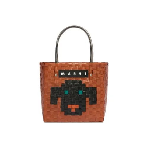 MARNI MARKET Полипропиленовая Корзина-Сумка из Коровьей Кожи Маленькая Женская Коричневая и Черная
