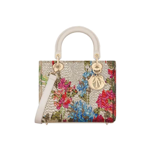 DIOR LADY D Лайт Вышивка Стеклянные бусины Сумка Lady Dior Сумка через плечо Сумка среднего размера Женская