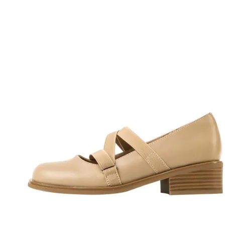 Wonderful Couple Грубый каблук Туфли Мэри Джейн 4CM Женские Абрикос