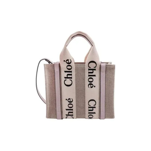 Chloe Холст с кожей Сумка из холста Сумка на плечо Женская Серо-розовая