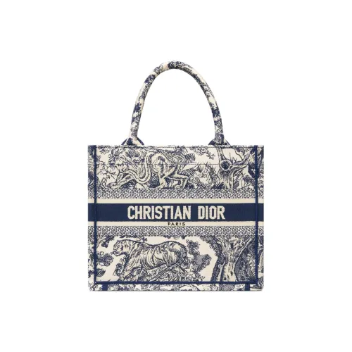 DIOR BookTote Вышивка Тоут Сумка Сумка для покупок Сумка Маленькая Женская Белая Морской Синий