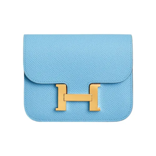 HERMES Constance Slim Эпсомская кожа Кошелек Держатель для карт Кошелек для монет Бананка Женская 7N Celeste Небесно-голубой