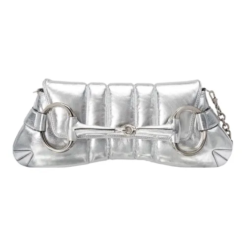 GUCCI Horsebit 1955 Кожа Репликация Плечевая Сумка Сумка через плечо Клатч Женская Серебряная