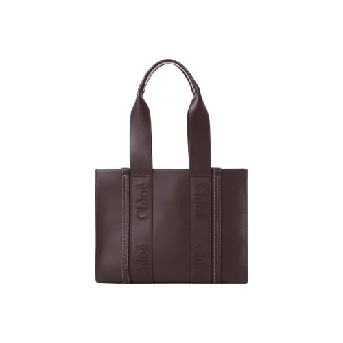 Chloe Woody Smooth Calfskin Tote Bag Shopping Bag Shoulder Bag Handbag Medium Women's Dark Purple