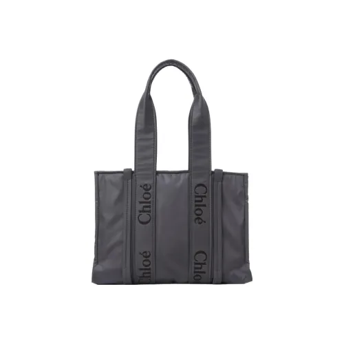 Chloe Woody Переработанный Нейлон Тоут Сумка Сумка для покупок Сумка через плечо Сумка среднего размера Женская Серый