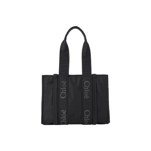 Chloe Переработанный Нейлон Тоут Сумка Сумка для покупок Сумка на плечо Сумка среднего размера Женская Черная