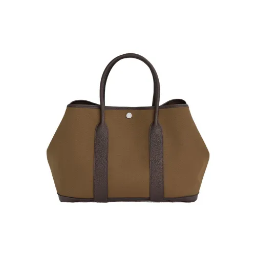 HERMES Garden Party Холст с Negonda Телячья кожа Садовая сумка Женская Коричневый Зеленый