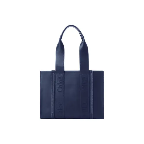 Chloe Woody Smooth Calfskin Tote Bag Shopping Bag Shoulder Bag Handbag Medium Women's Night Blue Члои Вуди Smooth Calfskin Сумка-тоут Сумка для покупок Сумка через плечо Сумка среднего размера Женская Ночной Синий