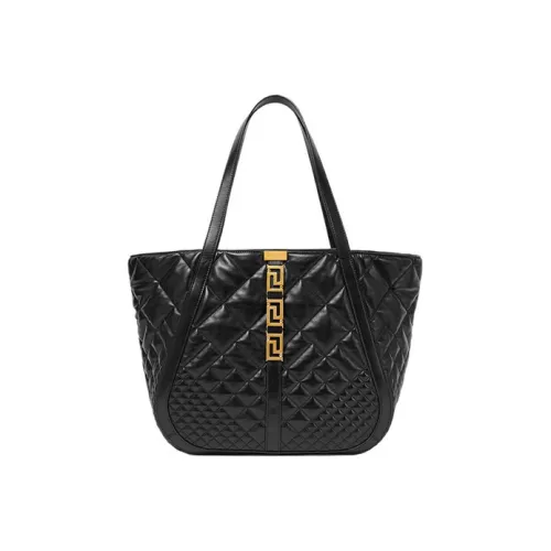 VERSACE Greca Goddess Коровья кожа Тоут Сумка Сумка для покупок Сумка на плечо Сумка Большая Женская Черная