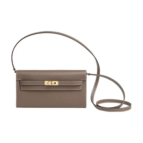 HERMES Kelly Evercolor Кожа Кошелек Ручная Сумка через плечо Женская 18 слоново-серых этупов