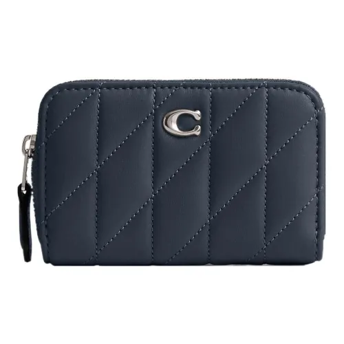 COACH Zip Around Кожа Наппа Монетница Кошелек Маленький Женский Джинсовый Синий