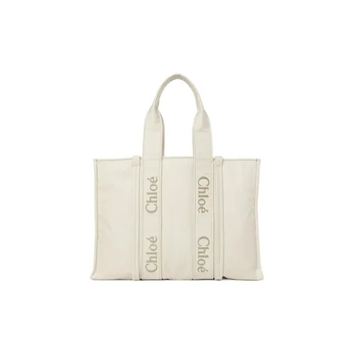 Chloe Woody Переработанный Нейлон Тоут Сумка Сумка для покупок Сумка через плечо Сумка Большая Женская Айвори Белый