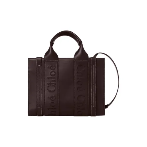 Chloe Woody Smooth Calfskin Tote Bag Shopping Bag Shoulder Bag Handbag Small Women's Dark Purple