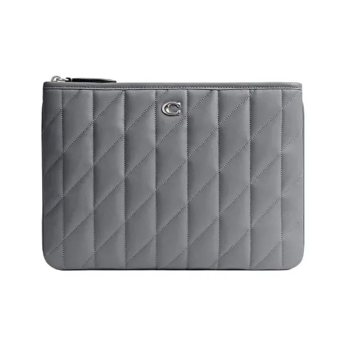 COACH Pouch Кожа Клатч Большой Женский Темно-Серый