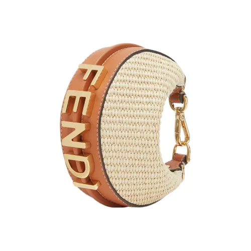 FENDI Fendigraphy Телячья кожа и плетение соломы Экстра мини Женская сумка Бежевого цвета