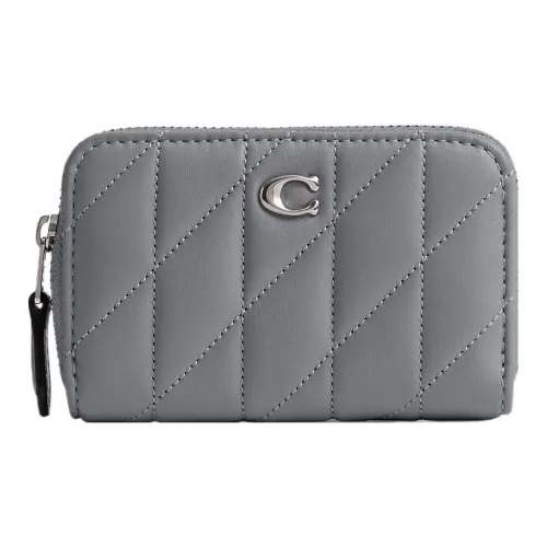 COACH Zip Around Кожа Наппа Монетница Кошелек Маленький Женский Серый