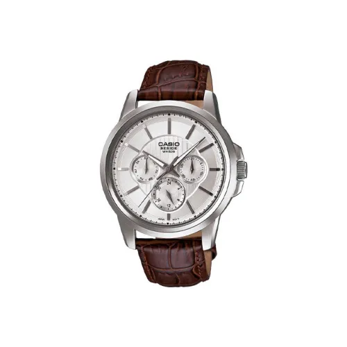 CASIO Standard Series Кварцевый механизм Естественная кожа Ремешок Часы Мужские Серебристый циферблат BEM 307L 7A