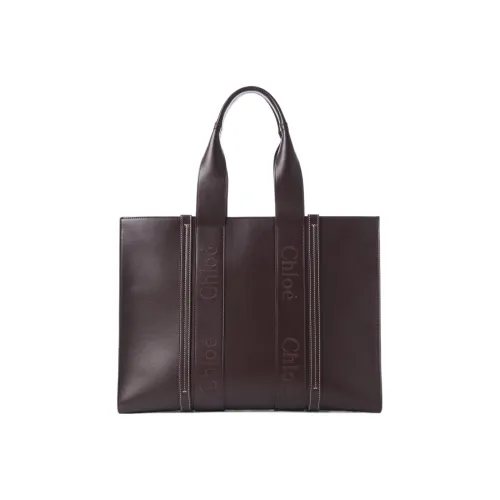 Chloe Woody Smooth Calfskin Tote Bag Shopping Bag Large Women's Dark Purple