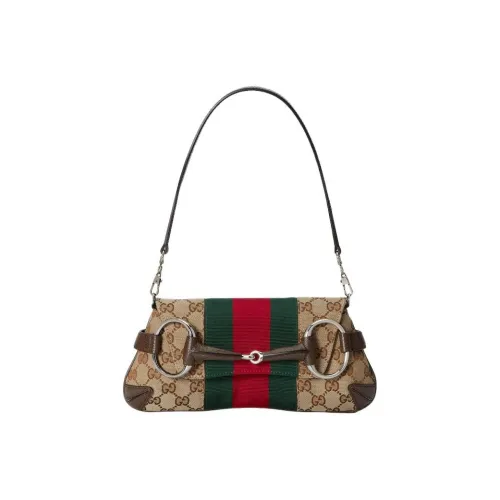 GUCCI Horsebit 1955 Кожа Репликация Плечевая Сумка Сумка через плечо Женская Бежевая и Эбеновая