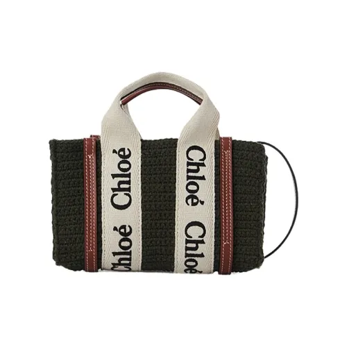 Chloe Древесная Телячья Кожа Льняная Ткань Тоут Сумка Сумка для покупок Сумка через плечо Сумка мини Женская Темно-зеленая