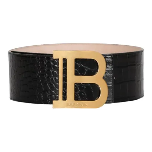 BALMAIN Крокодиловый узор Effect Кожаные ремни Женские Черный Ширина 7,5 см