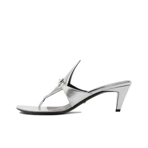 GUCCI Шлепанцы с пряжкой Horsebit Женские Серебряные