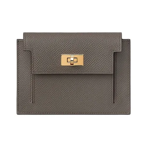 HERMES Kelly Pocket Epspm Кожа Короткий Кошелек для монет Унисекс 8F Gris Etain Олово-серый