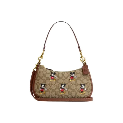 COACH Disney Disney Коллаборация Teri Ткань с кожаными вставками Сумка на плечо Сумка Сумка через плечо Женская Коричневая