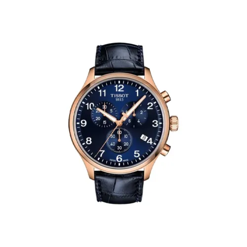 TISSOT Quartz Механизм Мужские часы Циферблат 45 мм Синий Нержавеющая сталь PVD покрытие Корпус часов Кожаный ремешок