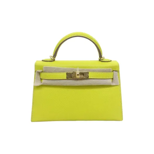 HERMES Mini Kelly 2nd Generation Эпсомская кожа Сумка Kelly Сумка на одно плечо Мини Женская 9R Лайм Лимон