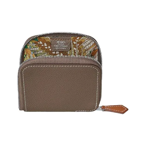 HERMES Эпсомская кожа Кошелек для монет Женские Слоновой серый