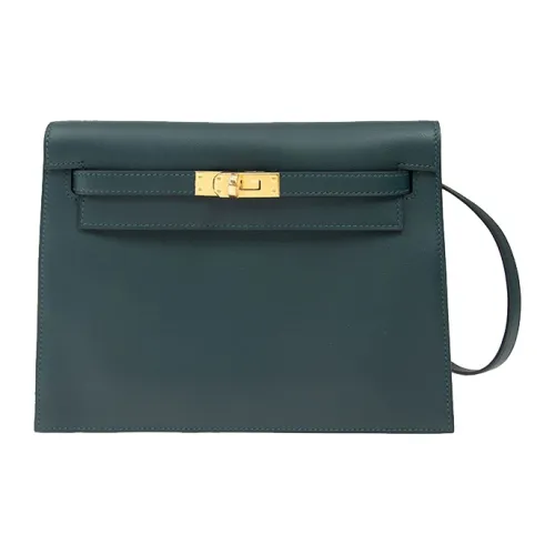 HERMES Kelly Danse Swift Кожа Одно плечо Через плечо Клатч Рюкзак Женские 60 Vert Бронза Зеленый