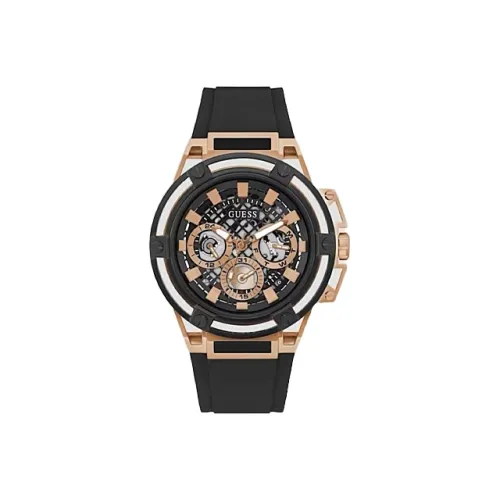GUESS Мужские часы Кварцевый механизм Силиконовый ремешок 46 мм Черный циферблат