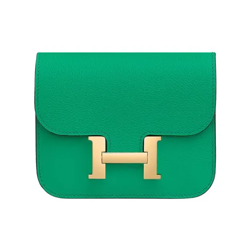 HERMES Constance Slim Evercolor Телячья кожа Картхолдер Монетница Кошелек Бананка Женские Мятно-зеленый