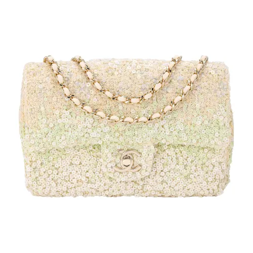 CHANEL Металлическая сумка с клапаном сумка через плечо мини женская светло-зеленая и белая