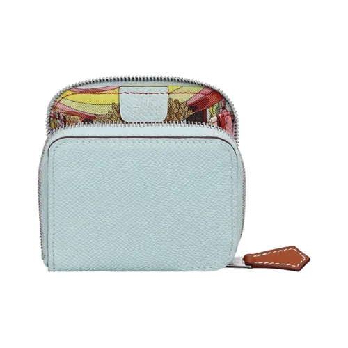 HERMES Silk'In Epsom Телячья кожа Монета Кошелек Женские Пыльно-синий