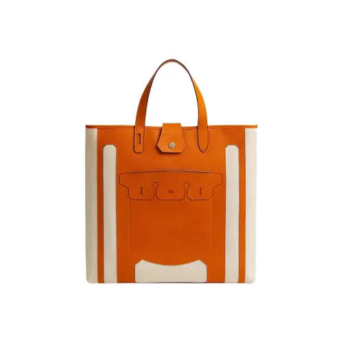 HERMES Monsieur B Холст Телячья кожа Тоут Сумка Сумка для покупок Сумка Женская Оранжевая