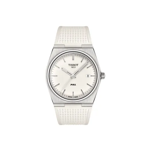 TISSOT PRX Super Player Series Кварцевый механизм Унисекс Часы 40 мм Белый циферблат Корпус из нержавеющей стали Резиновый ремешок