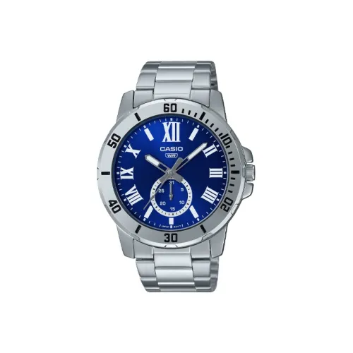 CASIO GENERAL Collection Кварцевый механизм Нержавеющая сталь Ремешок Часы Мужские Синий циферблат MTP VD200D 2B