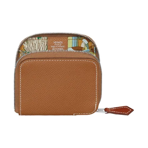 HERMES Silk'In Epsom Телячья кожа Кошелек для монет Женские Коричневый