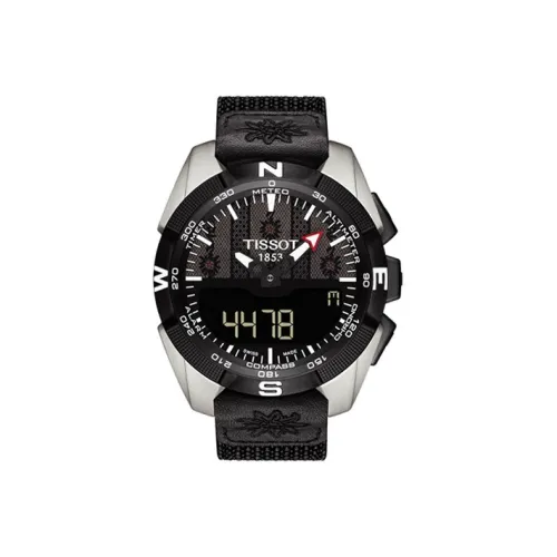 TISSOT Солнечный Кварцевый механизм Мужские часы Часы 45 мм Черный циферблат Титан Корпус Часы Кожаный ремешок T091,420.46,051.03