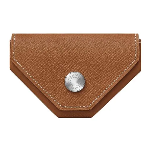 HERMES Epsom Телячья кожа Треугольная сумка для монет Кошелек Женский Золотой Лимон